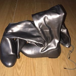 Silver knee high boots